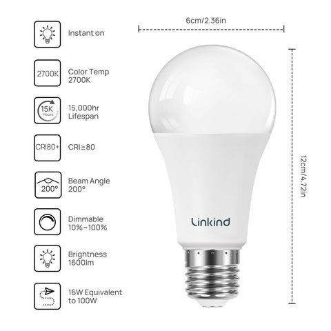 Linkind A19 bulb shows 1600-lumen brightness for clear illumination