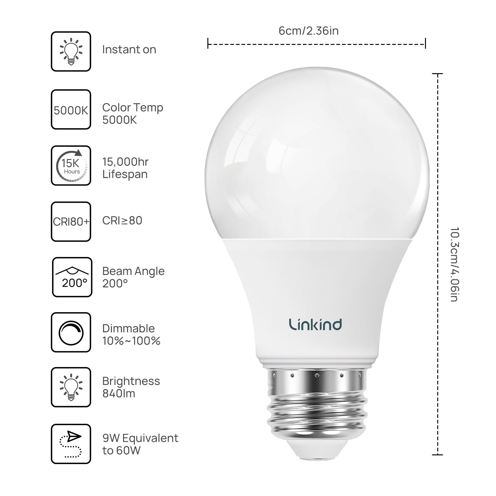 Linkind A19 LED bulb delivers 840 lumens of daylight brightness.