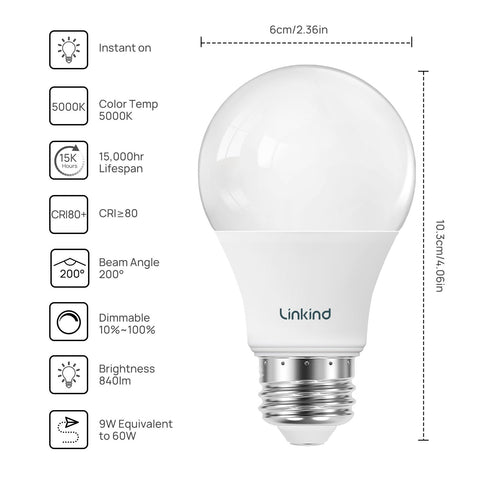 Linkind A19 LED bulb delivers 840 lumens of daylight brightness.