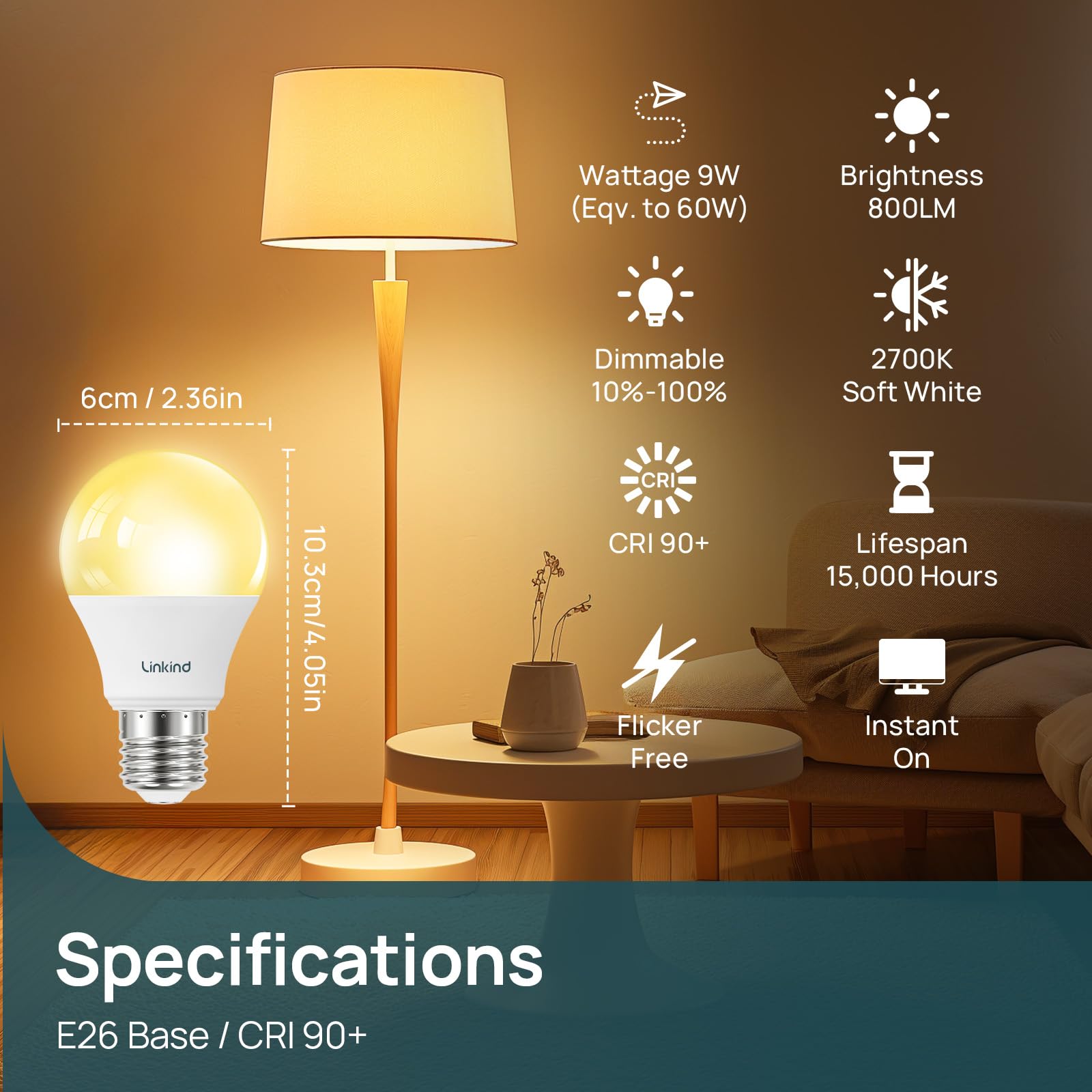 Linkind A19 dimmable LED bulb with smooth brightness control