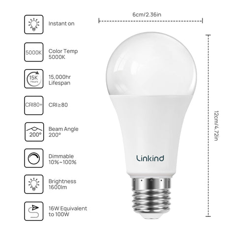 Linkind A19 LED bulb at 5000K daylight brightens workspaces.
