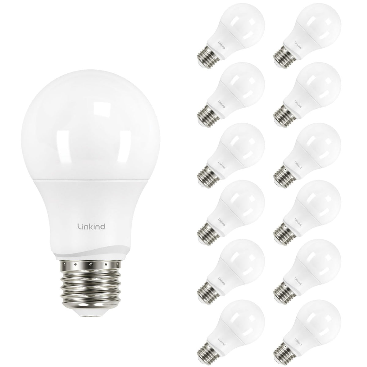 Linkind A19 LED bulbs 12-pack packaging, great value for replacing multiple lamps.