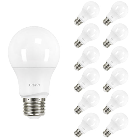 Linkind A19 LED bulbs 12-pack packaging, great value for replacing multiple lamps.