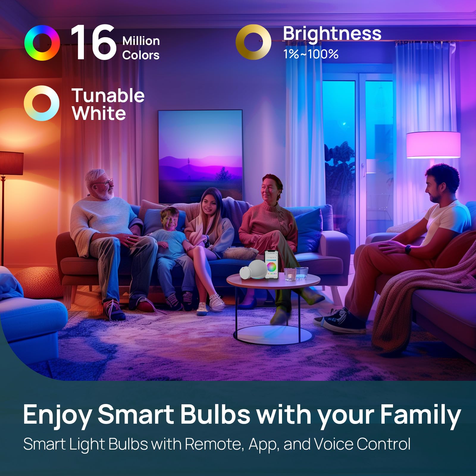 Linkind remote control included for quick lighting without Wi-Fi.