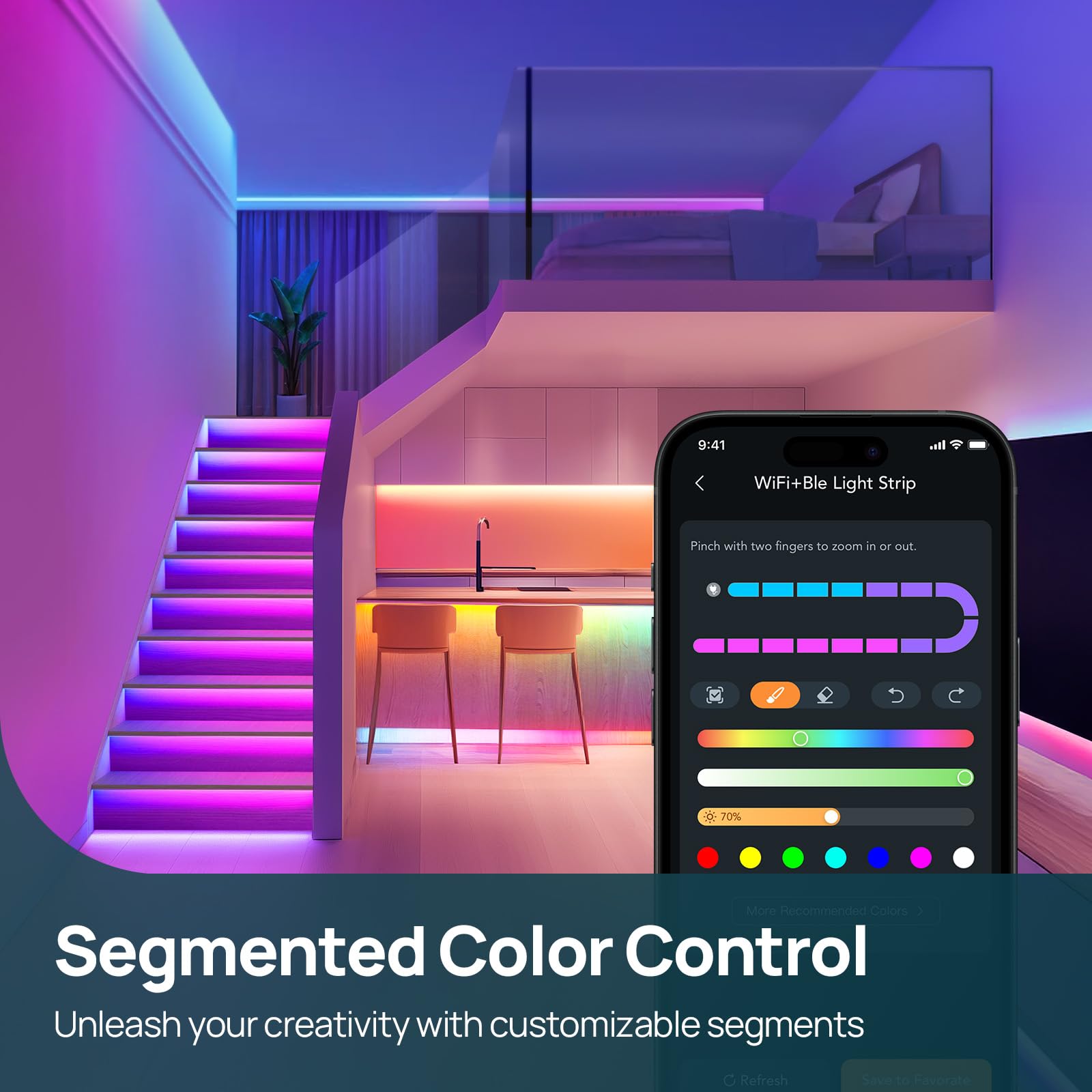 EL8Pro with 66+ presets and music sync for mood and party settings.