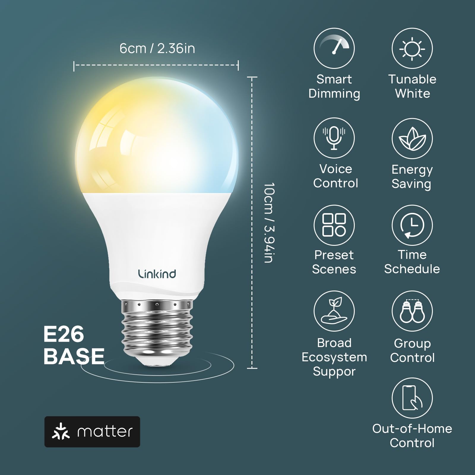 Linkind Matter energy saving LED bulbs reduce electricity usage.