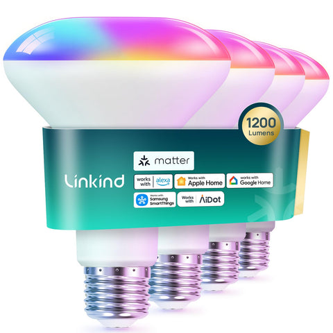 Linkind Matter smart light bulb brightens a room with vivid ambience.