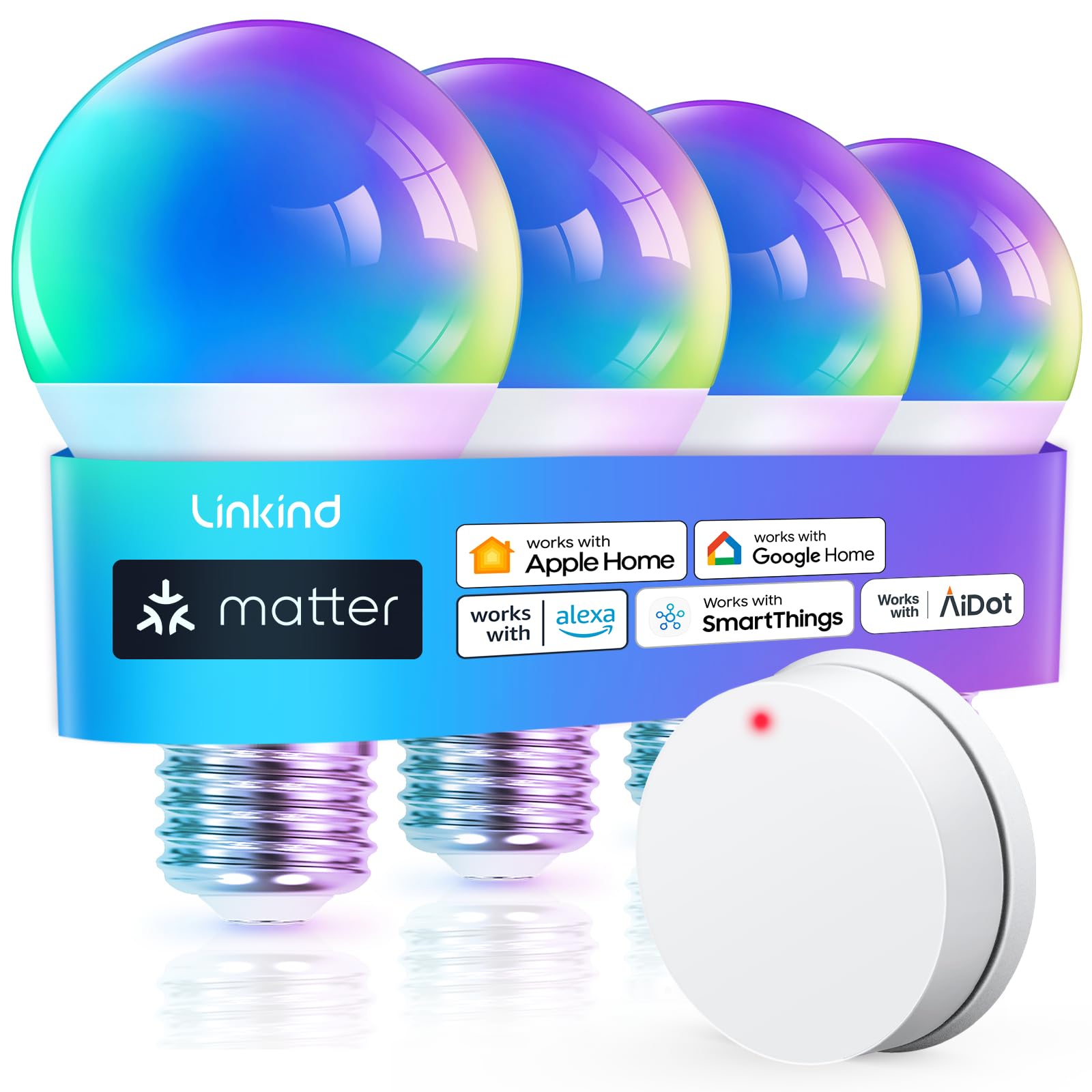 Linkind Matter smart light bulb 4-pack for unified control across platforms.