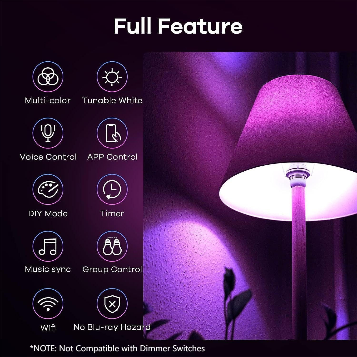 Linkind Matter bulb color-changing display for mood lighting.