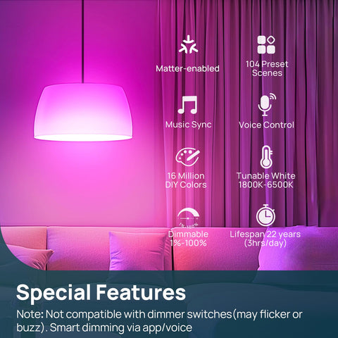 Linkind Matter color-spectrum bulb displaying 16 million colors for mood lighting