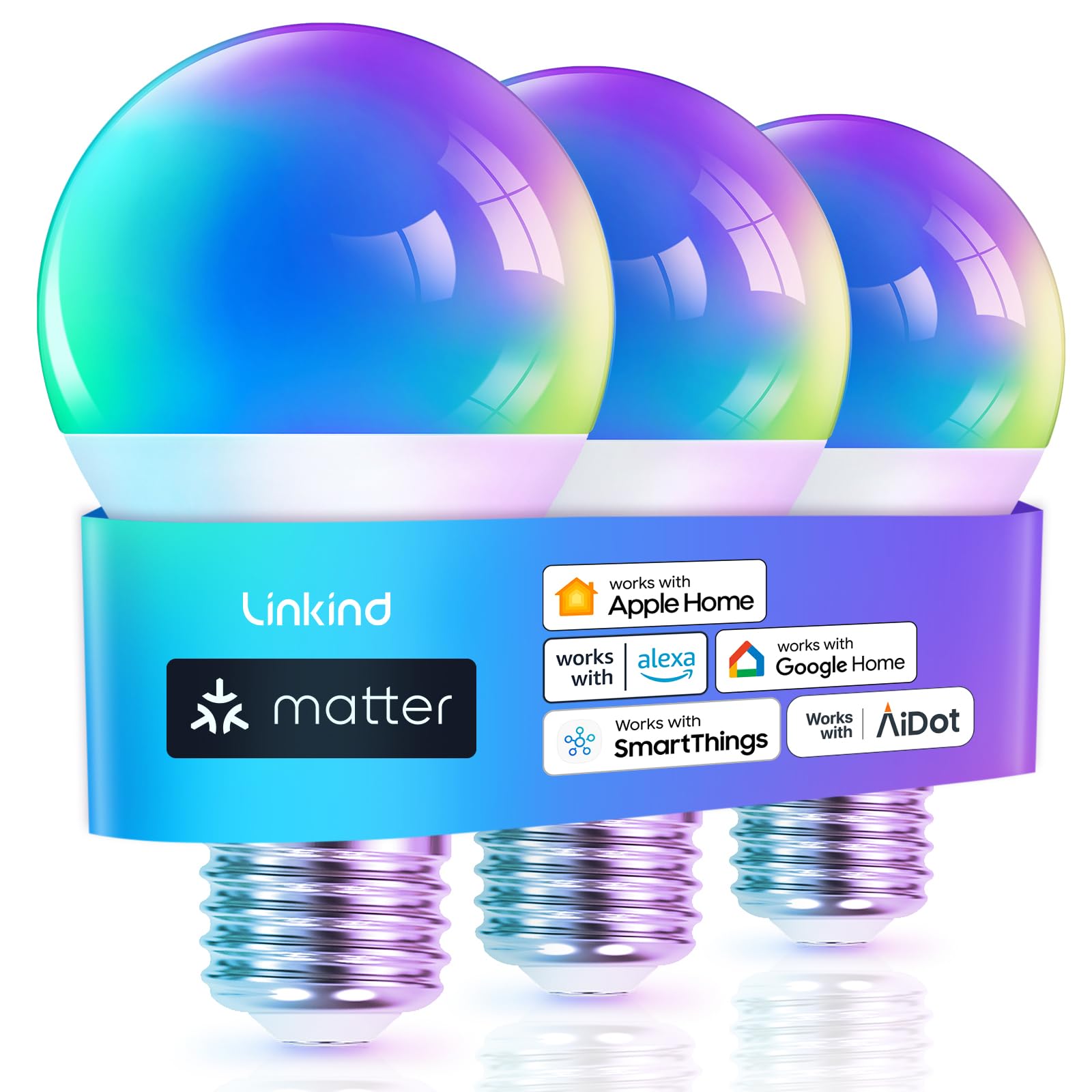 Linkind Matter smart bulb pack front view for quick room setup.