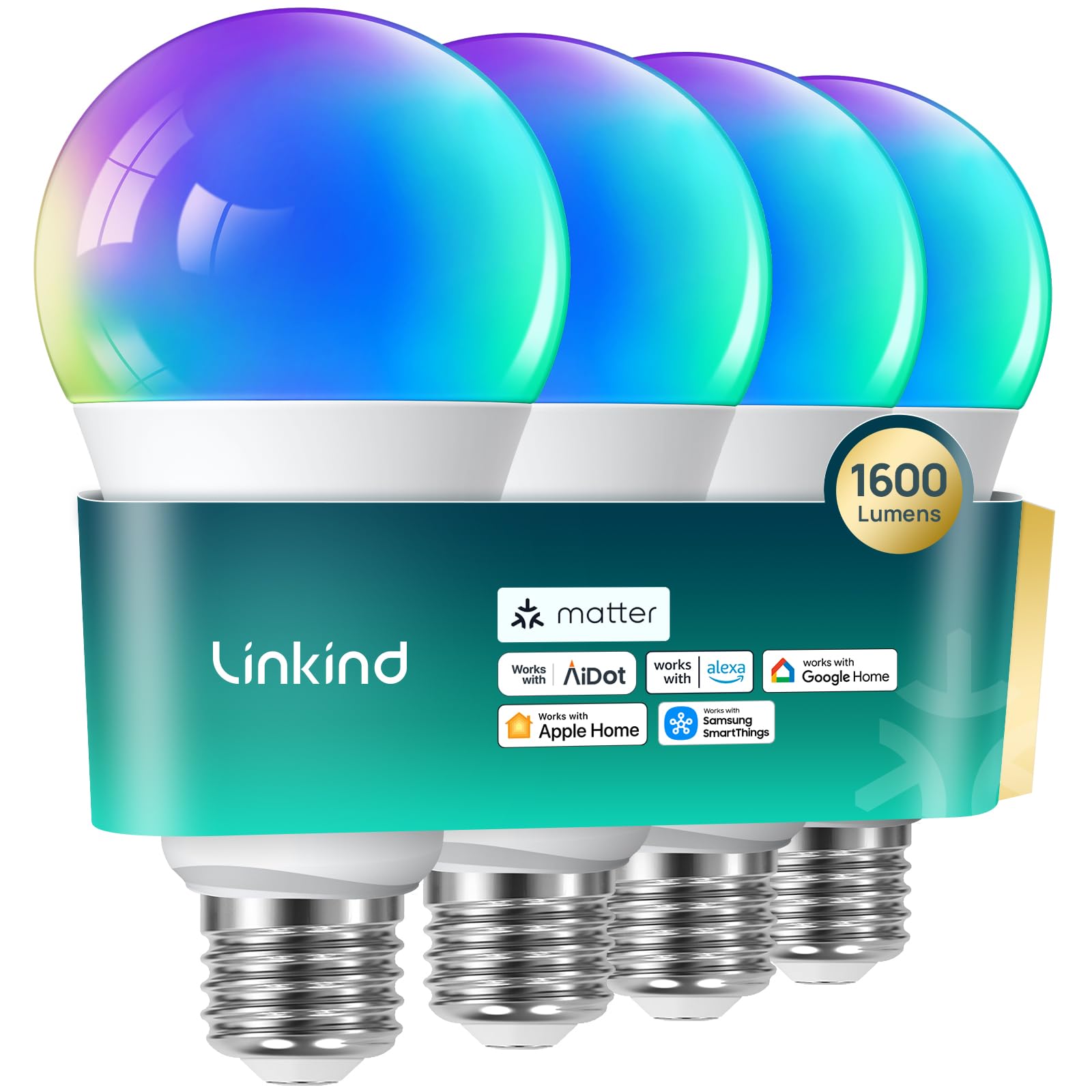Linkind Matter Smart Light Bulb Pack creating vibrant living room ambiance