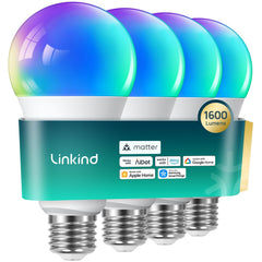 Linkind Matter smart bulb packaging showing four-pack for whole-home lighting
