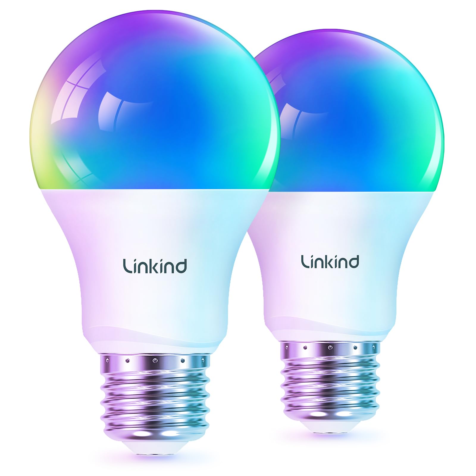 Linkind Matter smart bulb glows warm white for cozy living room evenings.