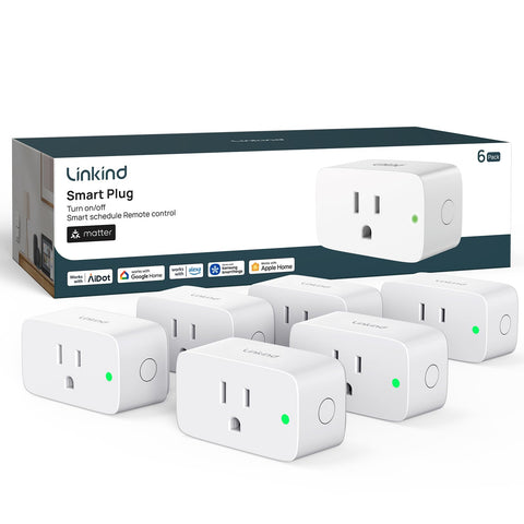 Linkind Matter Smart Plug 6-pack front view highlighting compact outlet design