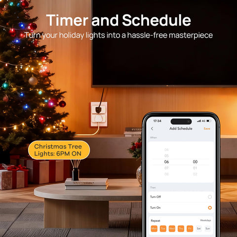 Linkind Matter Smart Plug 6-pack in-use with a lamp on