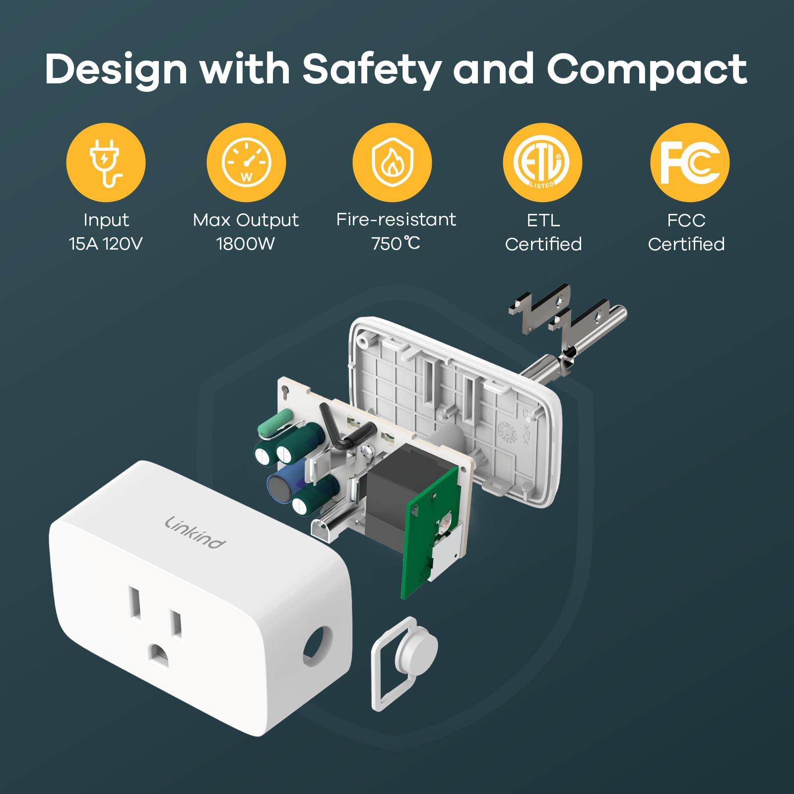 Compact design of Linkind Matter Smart Plug beside a power strip.