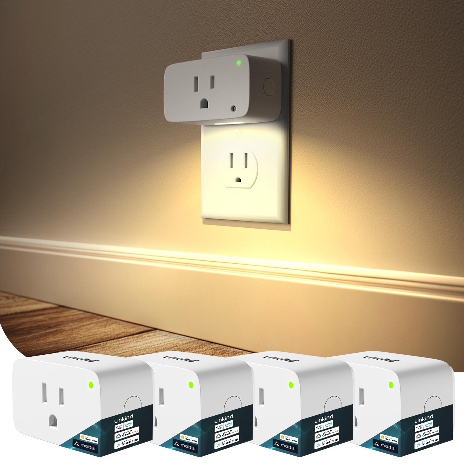 Linkind Matter smart plug with night light for safe hallway navigation at night