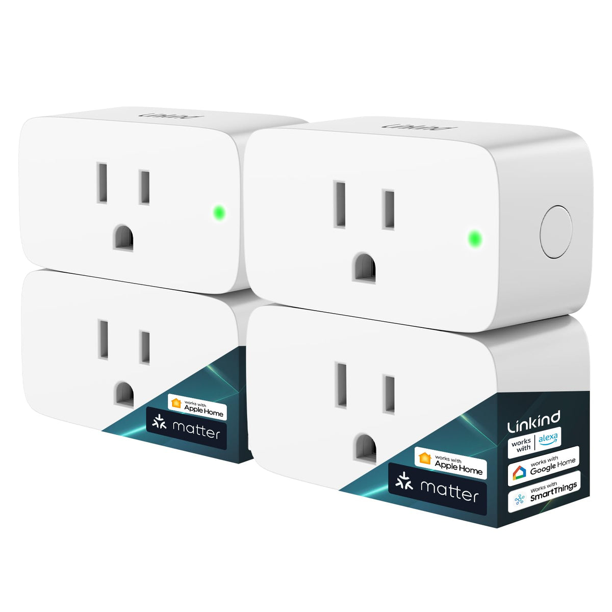 Linkind Matter Smart Plug powering a lamp for instant on/off control.