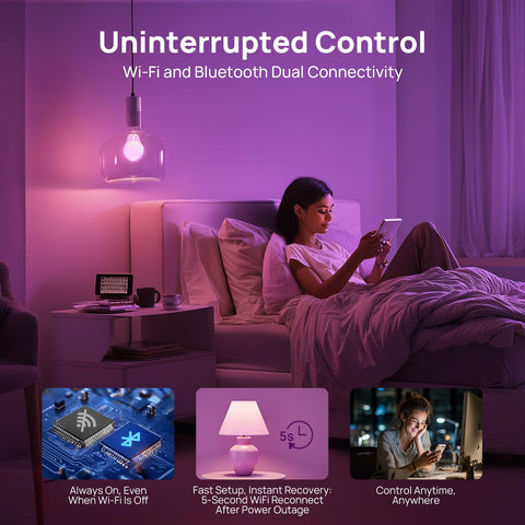 Linkind RGBWT smart bulb displaying vibrant color options.