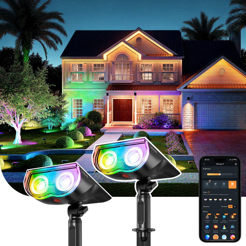 Linkind SL5C wall-mounted spotlight on facade for soft evening illumination.