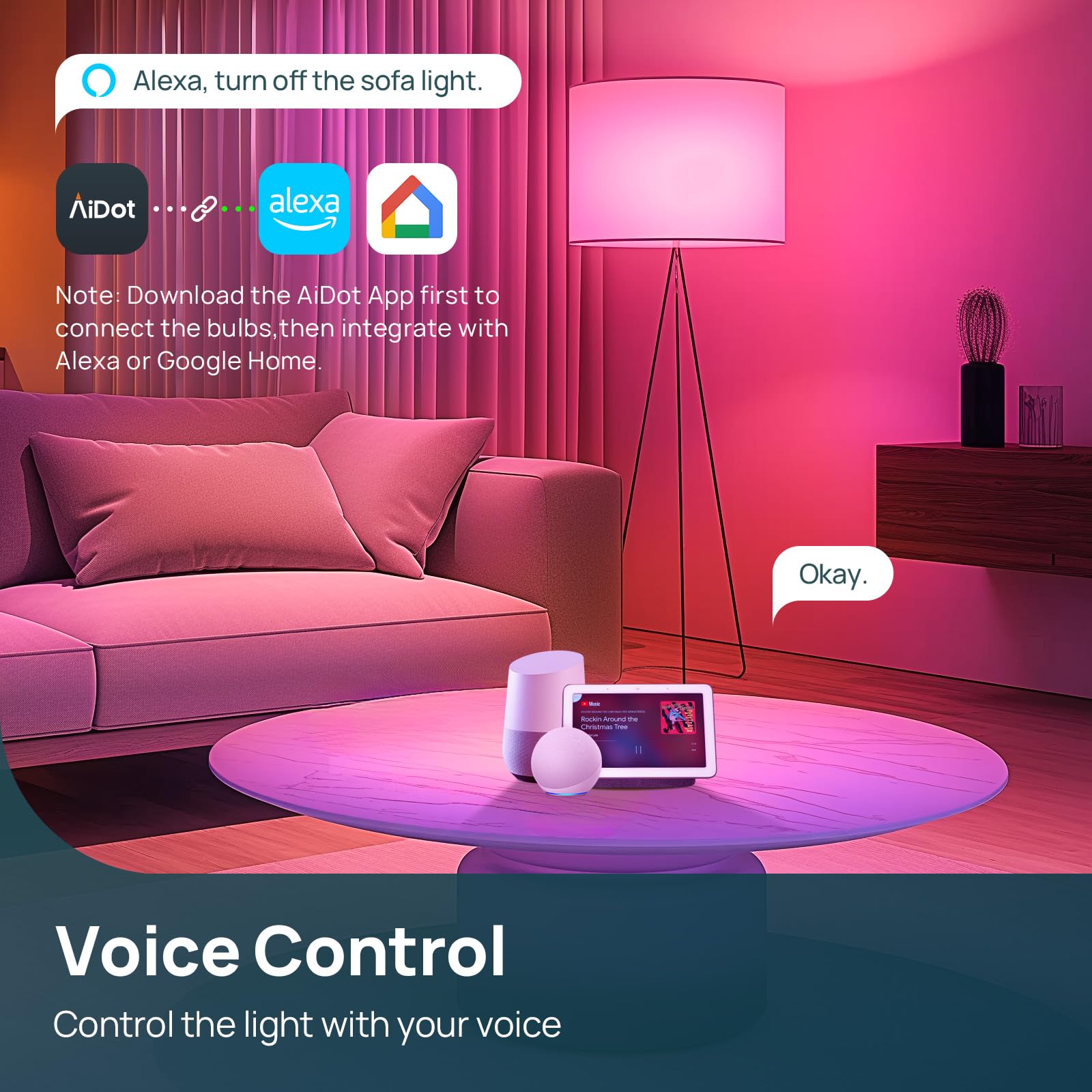 Linkind bulb compatible with Alexa and Google Home for voice control