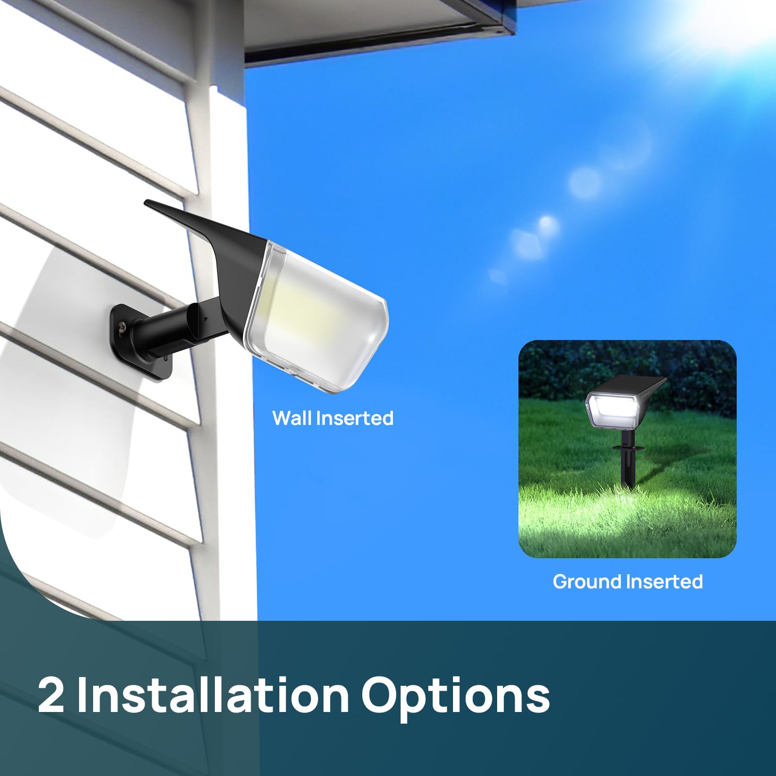 Linkind cool-white solar spotlight providing crisp exterior illumination