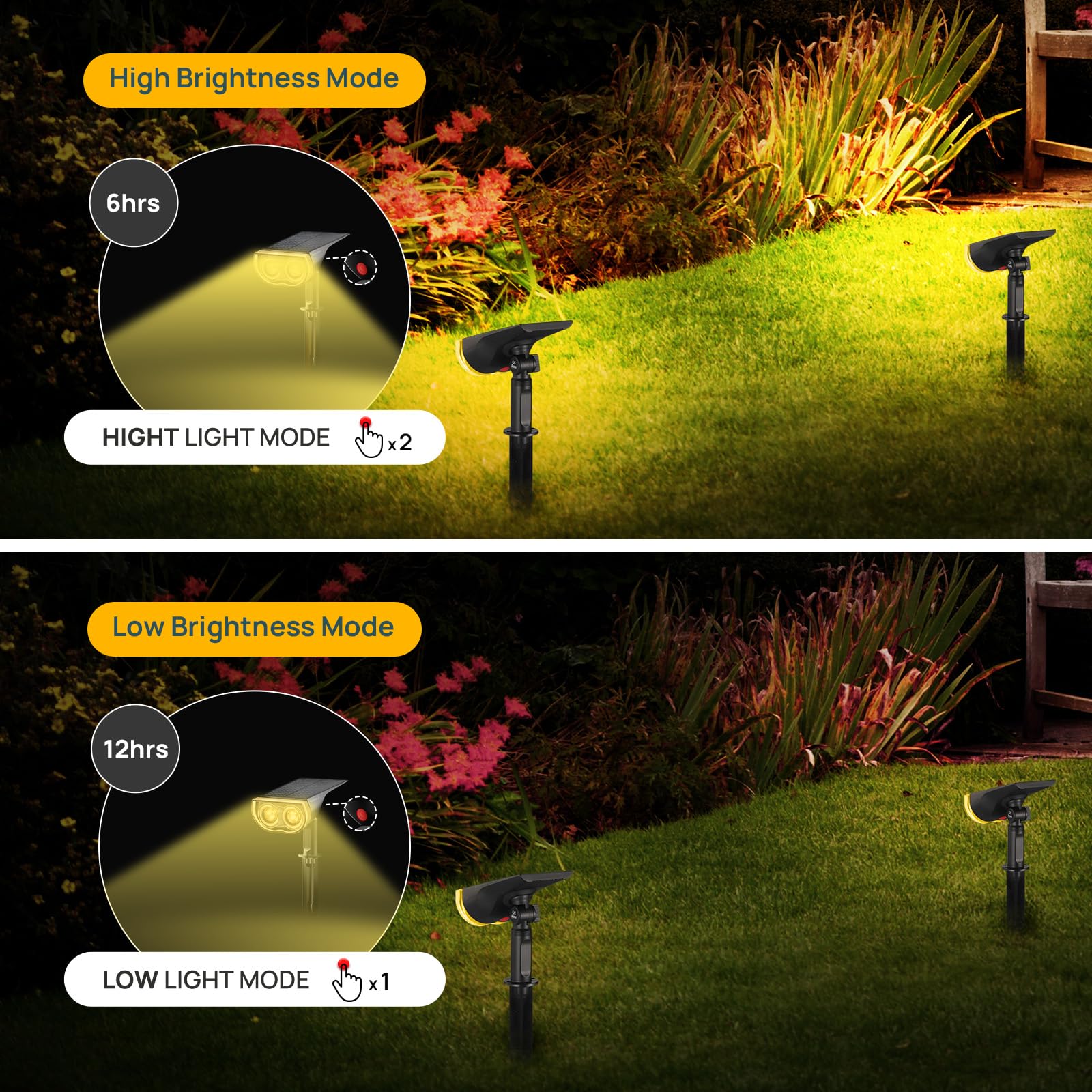 Linkind StarRayS adjustable-head spotlight focused on landscape features.