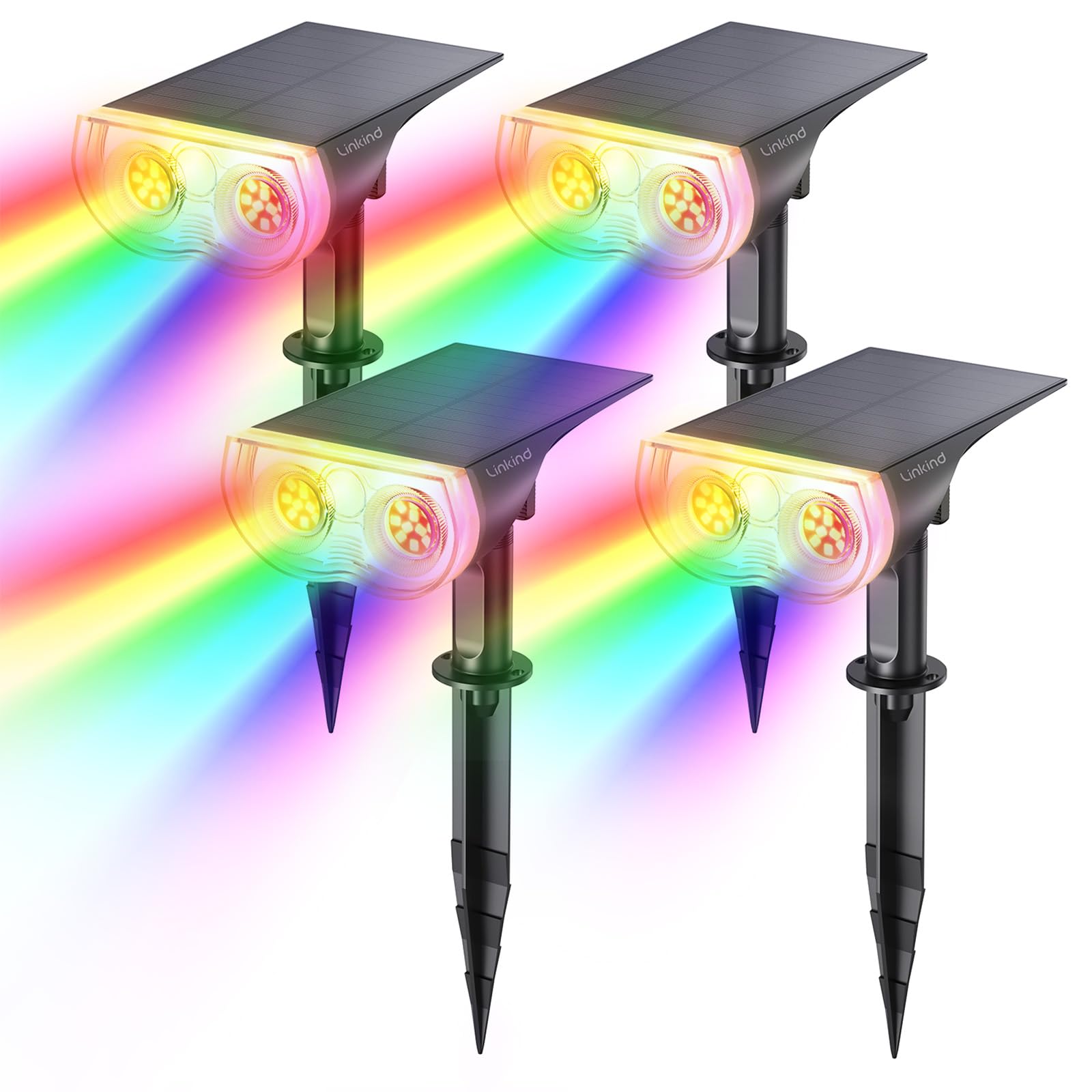 Linkind StarRay RGB solar spotlight lighting patio softly at dusk