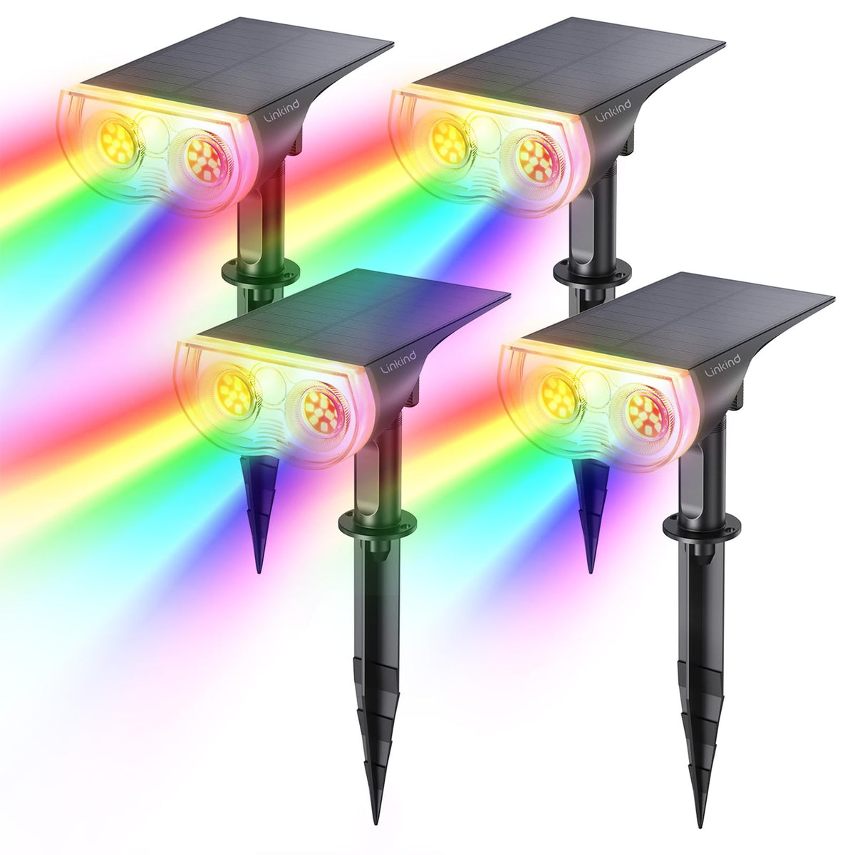 Linkind StarRay RGB solar spotlight lighting patio softly at dusk