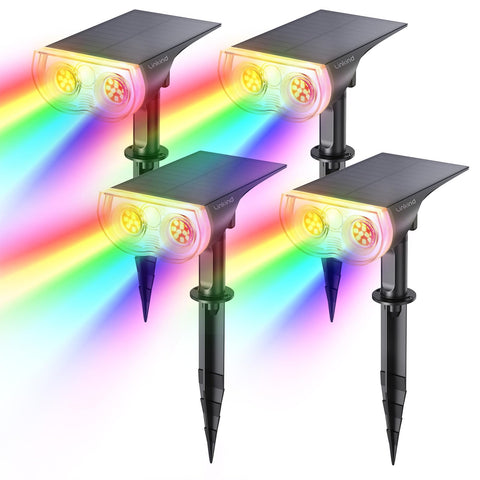 Linkind StarRay RGB solar spotlight lighting patio softly at dusk