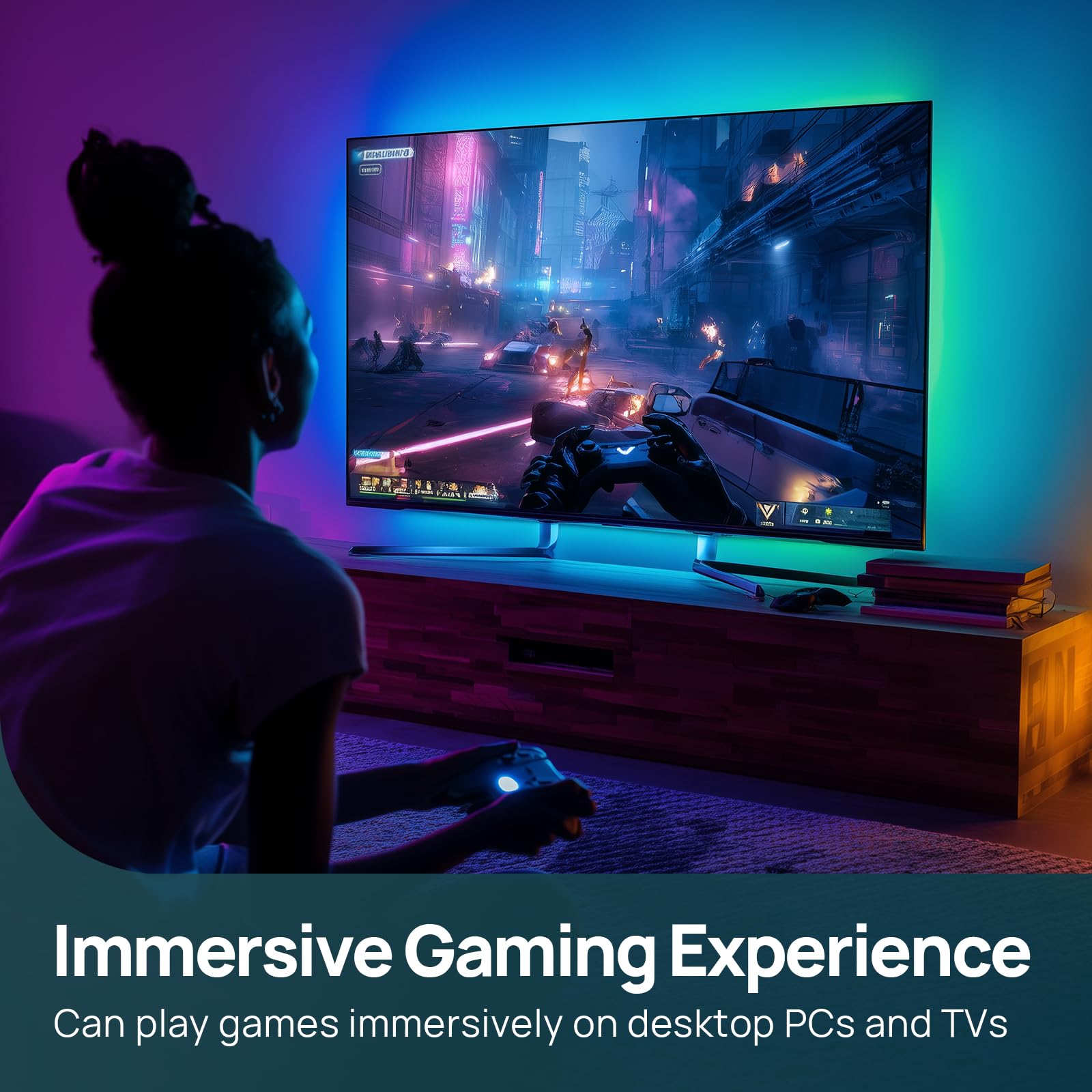 Linkind TV backlight LED strip with segmented lighting enhances on-screen immersion.
