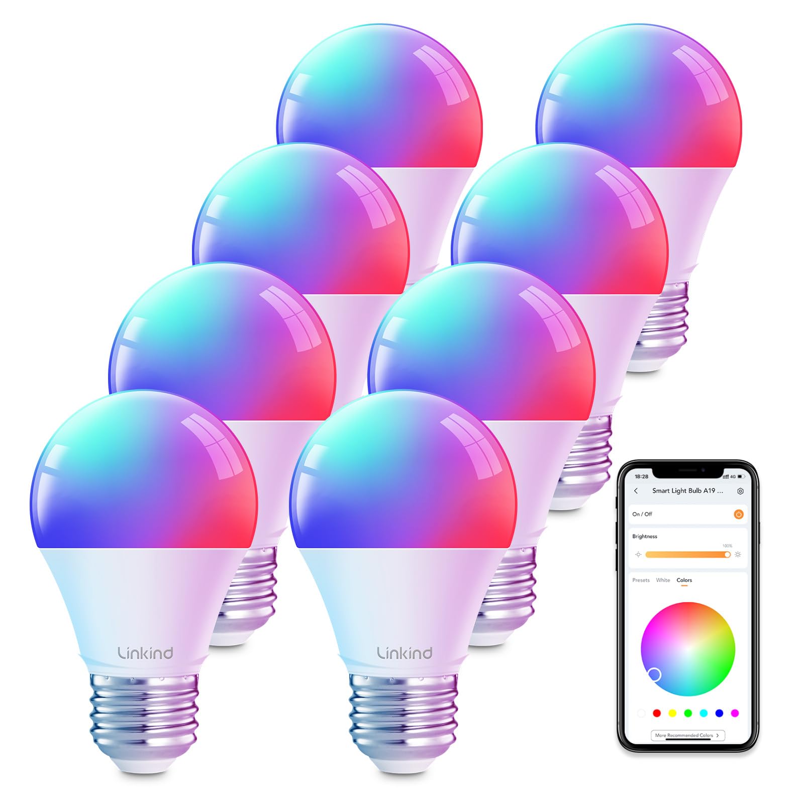 Linkind WiFi smart light bulb color changing for mood lighting.