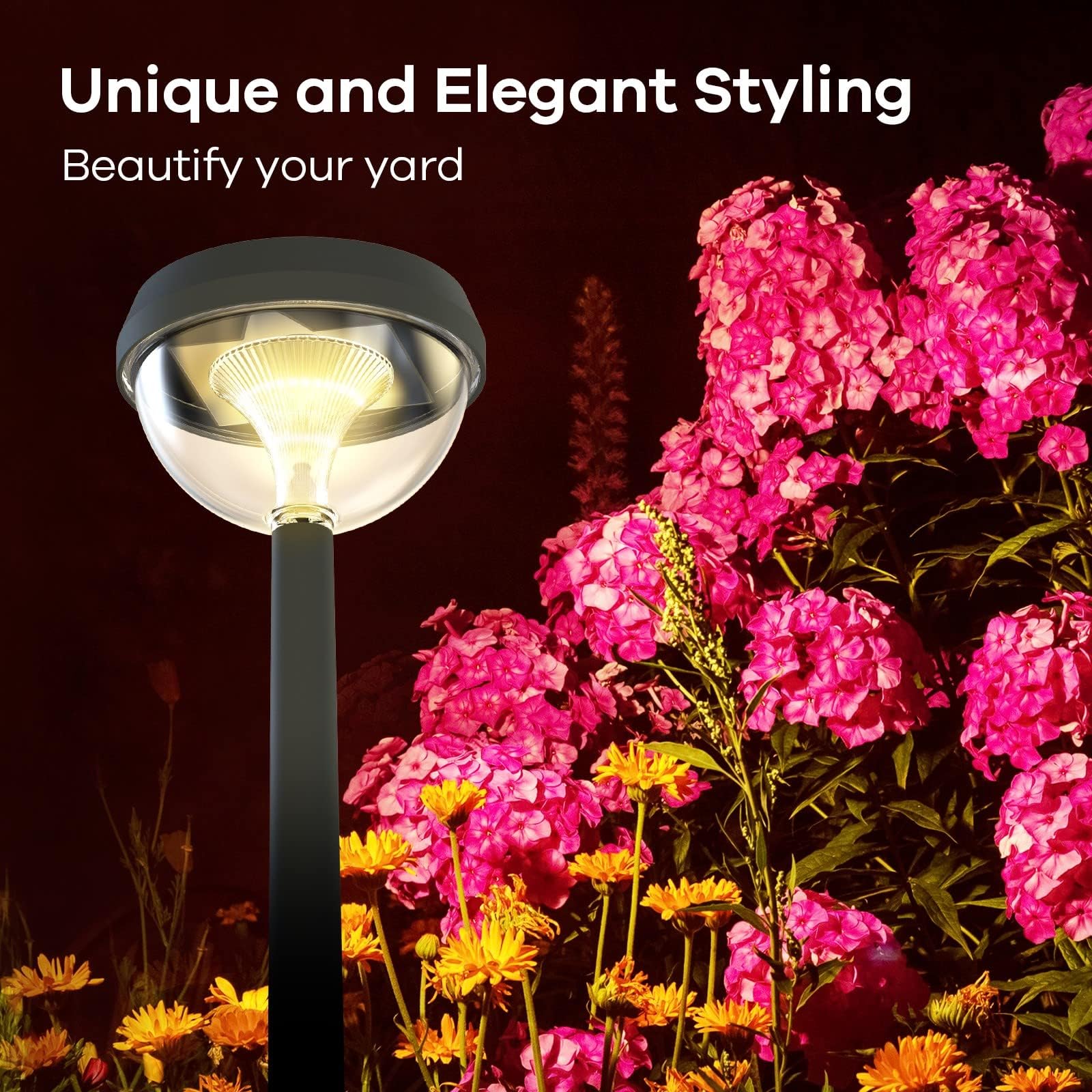 Linkind yard lights add ambient warm-white illumination to landscapes.