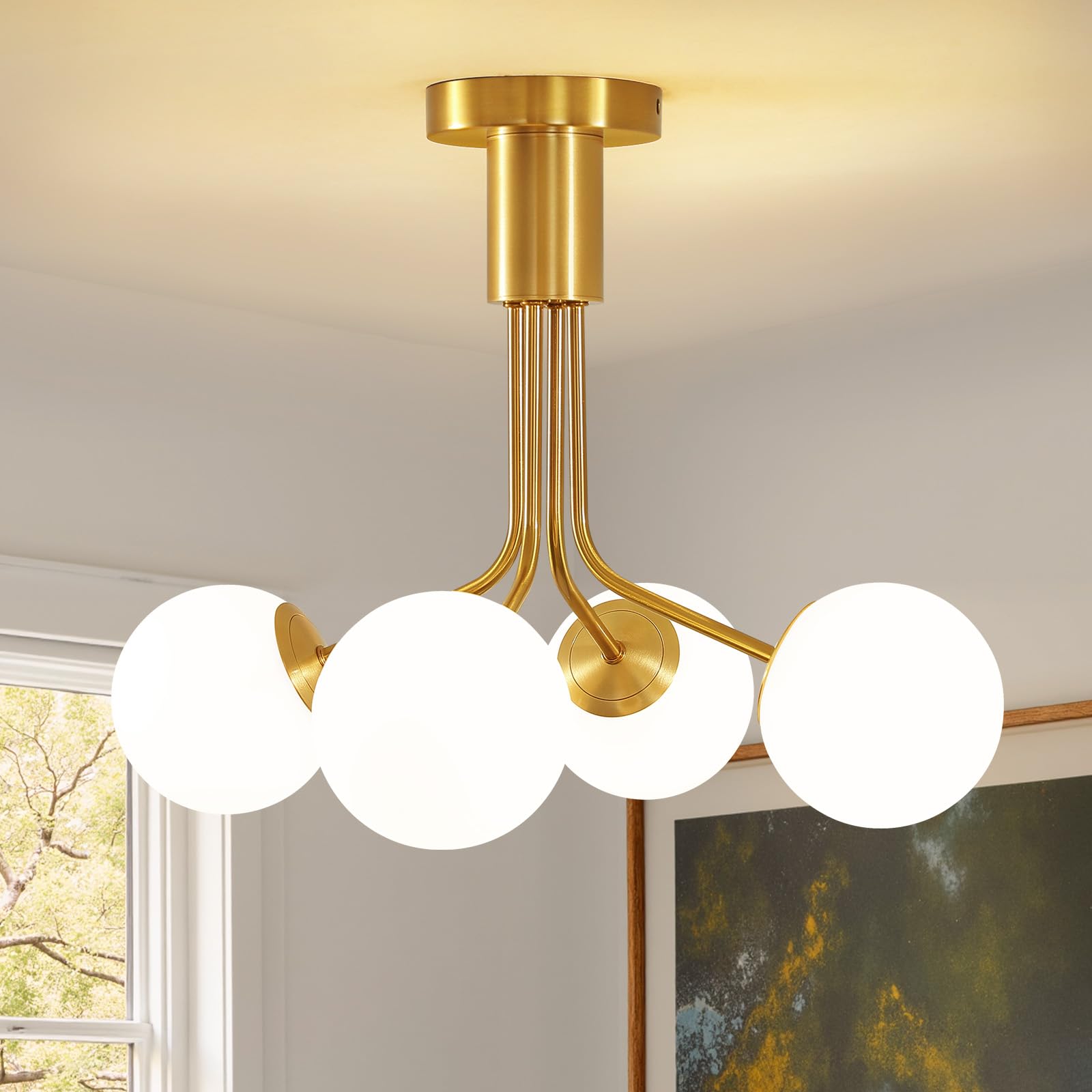 Linour 4 Lights Modern Chandelier with gold arms for elegant dining room ambiance