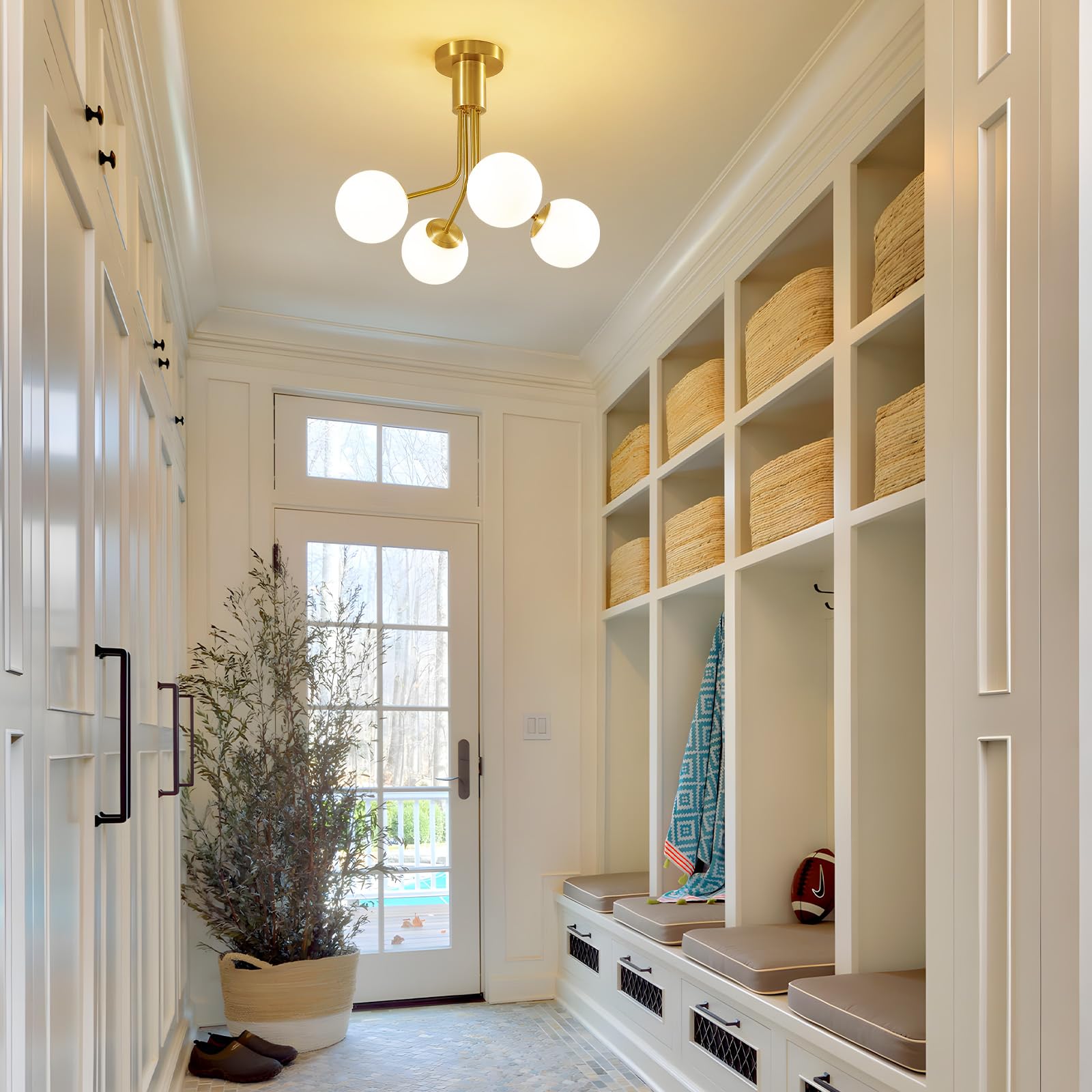 Brushed gold anti-rust finish adds lasting shine to Linour chandelier