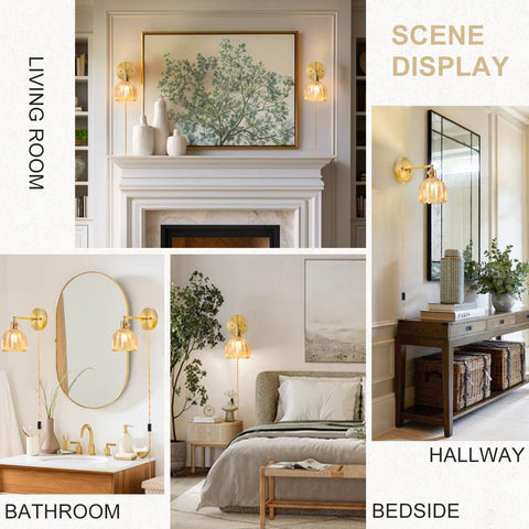 Brass-finish sconce body adds vintage luxury to any room