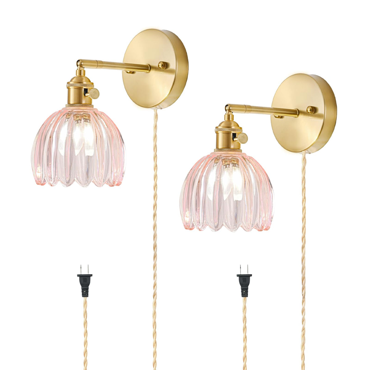 LINSEEDS plug-in wall sconce tulip pink shade adds vintage charm to rooms