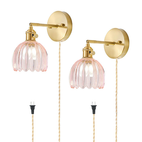 LINSEEDS plug-in wall sconce tulip pink shade adds vintage charm to rooms