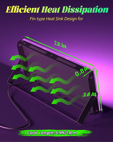 Linstaine fluorescent poster lighting highlights artwork under black light.