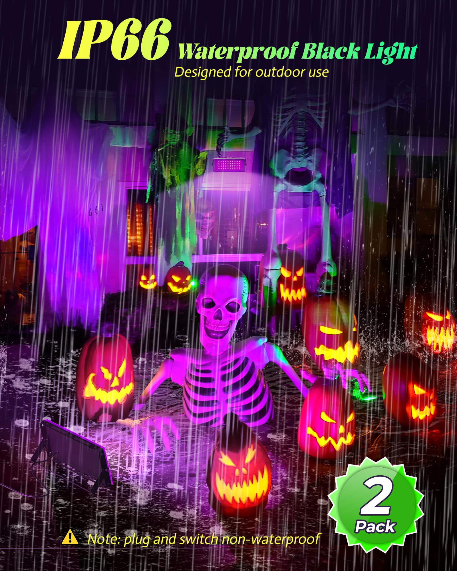 Linstaine glow party UV light creates vibrant neon effects.