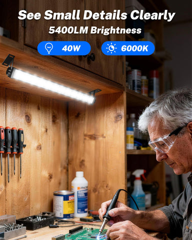 Linstaine shop light setup in plug-in mode for quick installation in a garage