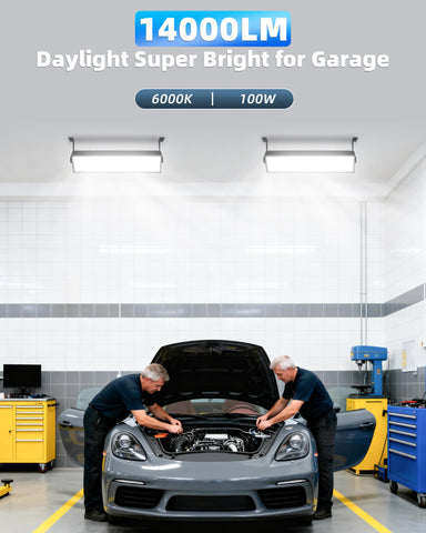 Linstaine LED Shop Lights ceiling-mount setup with 6 ft cord for easy installation.