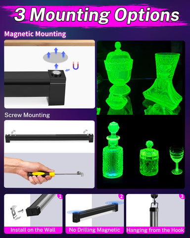 Linstaine magnetic-mount black light bar easy to install on metal.