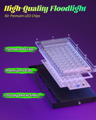 Linstaine stage and DJ lighting boosts atmosphere with UV glow.