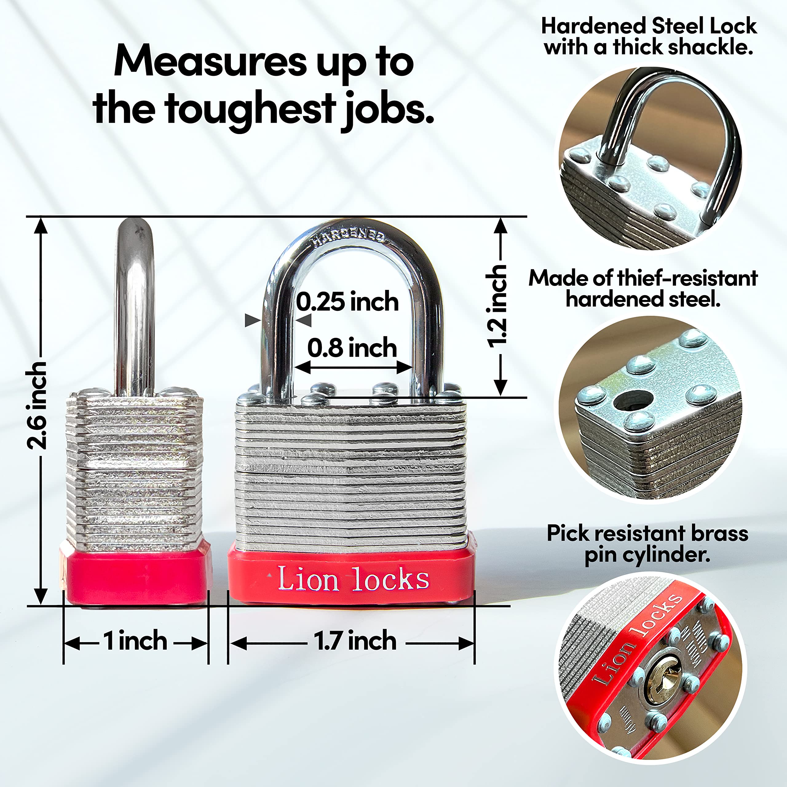 Lion Locks hardened steel case padlock shown outdoors with rugged durability
