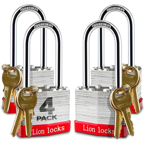Lion Locks four keyed-alike padlocks with 2-inch shackles simplify key management.