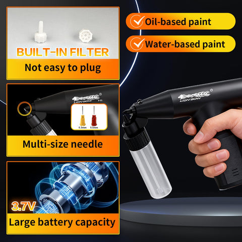 Lionbow six-nozzle set—suitable for different paint types and finishes.
