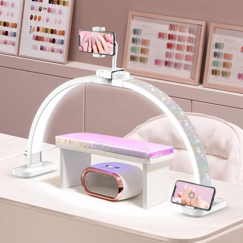 LIONVISION Half Moon Light on nail desk showing side view and even illumination