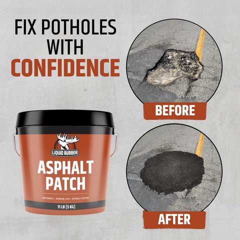 Liquid Rubber patch spread over pothole for a smooth, durable repair.